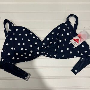 Lands End Navy & White Polka Dot Bikini Top NWT Size 10 D cup